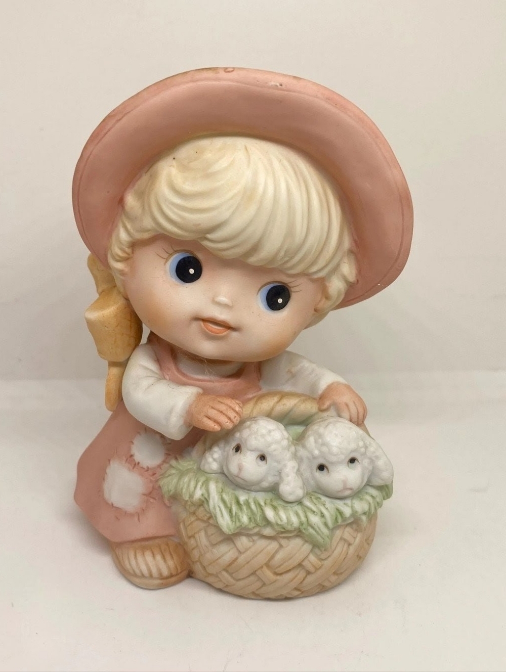 Vintage Homeco Little Girl Ceramic Figurine with Lambs In Basket
